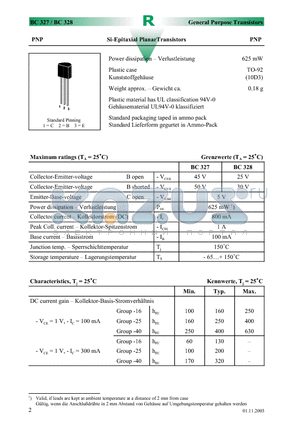 BC327-16 datasheet - Si-Epitaxial PlanarTransistors