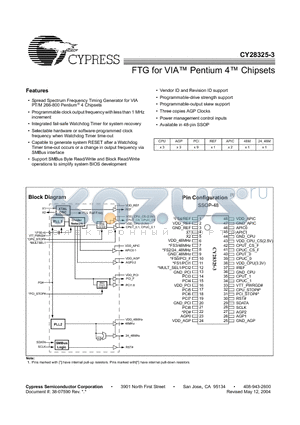 CY28325OXC-3 datasheet - FTG for VIA Pentium 4 Chipsets