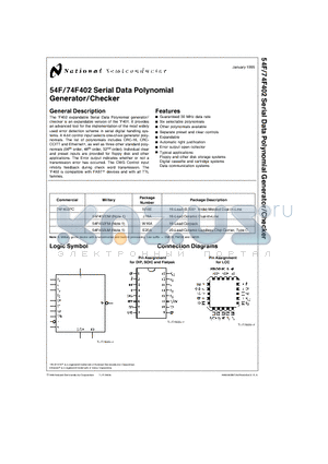 54F402FM datasheet - Serial Data Polynomial Generator/Checker