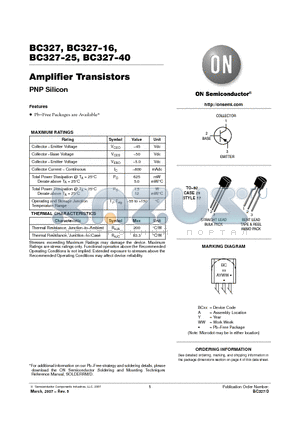 BC327-25ZL1G datasheet - Amplifier Transistors PNP Silicon