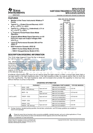 74LVC16374ADGVRE4 datasheet - 16 BIT EDGE TRIGGERED D TYPE FLIP FLOP WITH 3 STATE OUTPUTS