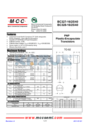 BC327-25 datasheet - PNP Plastic-Encapsulate Transistors