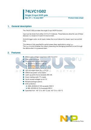 74LVC1G02GM datasheet - Single 2-input NOR gate