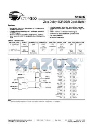 CY28343OC datasheet - Zero Delay SDR/DDR Clock Buffer