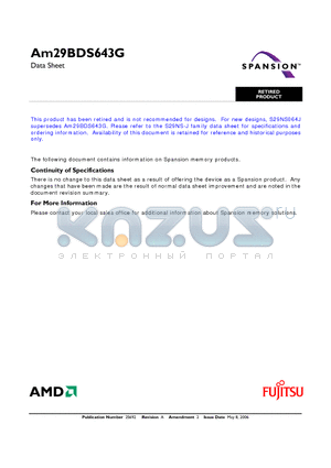 AM29BDS643G datasheet - 64 Megabit (4 M x 16-Bit) CMOS 1.8 Volt-only Simultaneous Read/Write, Burst Mode Flash Memory