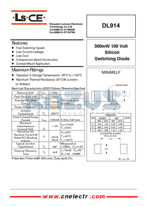 DL914 datasheet - 500mw 100volt silicon switching diode