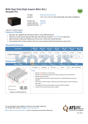 ATS014014018-SF-3Q datasheet - 14.00 x 14.00 x 18.00 mm BGA Heat Sink (High Aspect Ratio Ext.) Straight Fin