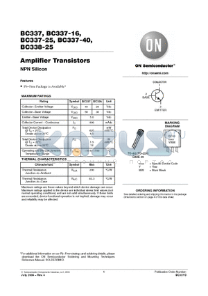 BC337-16 datasheet - Amplifier Transistors