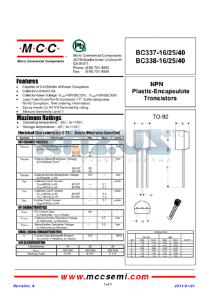 BC337-16 datasheet - NPN Plastic-Encapsulate Transistors