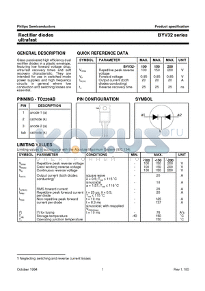 BYV32-100 datasheet - Rectifier diodes ultrafast