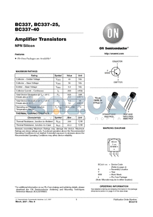 BC337-25 datasheet - Amplifier Transistors NPN SILICON