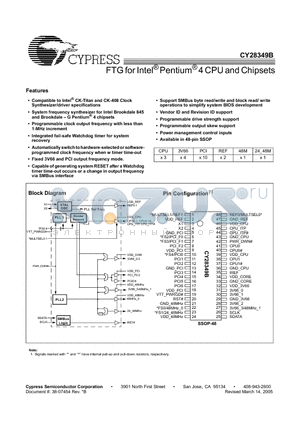 CY28349BOCT datasheet - FTG for Intel^ Pentium^ 4 CPU and Chipsets
