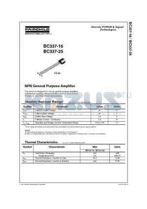 BC337-25 datasheet - NPN General Purpose Amplifier