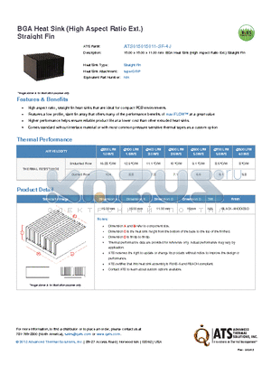 ATS015015011-SF-4J datasheet - 15.00 x 15.00 x 11.00 BGA Heat Sink (High Aspect Ratio Ext.) Straight Fin