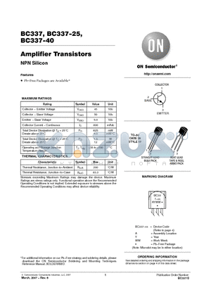 BC337-25RL1 datasheet - Amplifier Transistors NPN SILICON