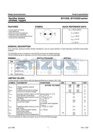 BYV32E-150 datasheet - Rectifier diodes ultrafast, rugged