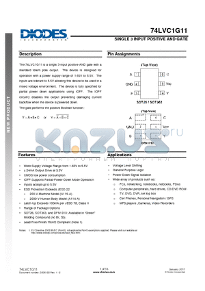 74LVC1G11 datasheet - SINGLE 3 INPUT POSITIVE AND GATE