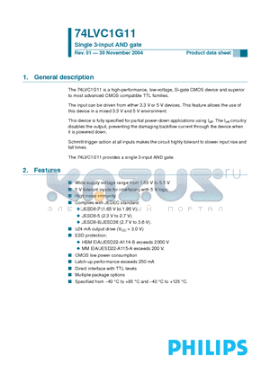 74LVC1G11GW datasheet - Single 3-input AND gate