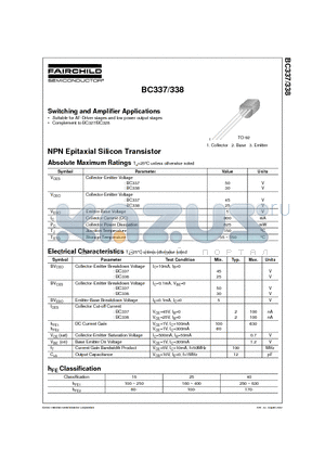 BC33725 datasheet - SWITCHING AND AMPLIFIER APPLICATIONS