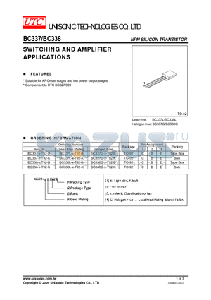 BC337-X-T92-K datasheet - SWITCHING AND AMPLIFIER APPLICATIONS