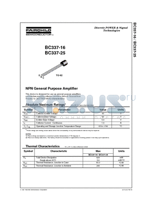 BC33725 datasheet - NPN General Purpose Amplifier