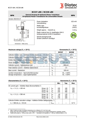 BC337-XBK datasheet - General Purpose Si-Epitaxial Planar Transistors