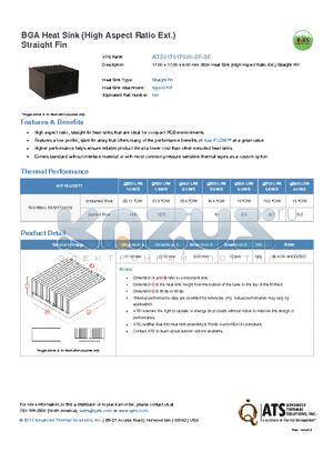 ATS017017006-SF-5E datasheet - 17.00 x 17.00 x 6.00 mm BGA Heat Sink (High Aspect Ratio Ext.) Straight Fin