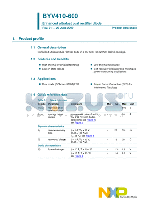 BYV410-600 datasheet - Enhanced ultrafast dual rectifier diode