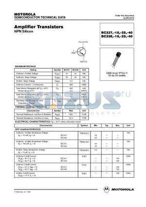 BC338 datasheet - Amplifier Transistor