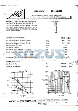 BC338 datasheet - NPN SILICON AF MEDIUM POWER TRANSISTOR