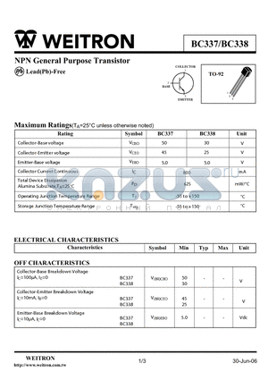 BC338 datasheet - NPN General Purpose Transistor