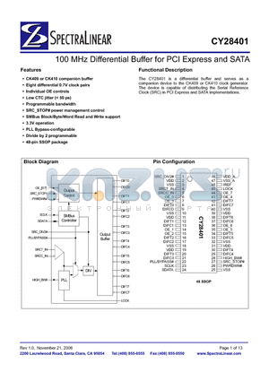 CY28401 datasheet - 100 MHz Differential Buffer for PCI Express and SATA