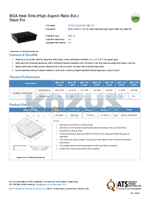 ATS020020007-MF-7F datasheet - 20.00 x 20.00 x 7.00 mm BGA Heat Sink (High Aspect Ratio Ext.) Slant Fin