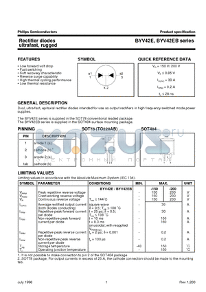 BYV42EB-150 datasheet - Rectifier diodes ultrafast, rugged