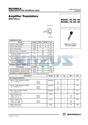 BC338-16 datasheet - Amplifier Transistor