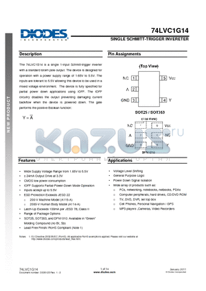 74LVC1G14 datasheet - SINGLE SCHMITT-TRIGGER INVERETER