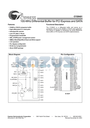 CY28401OC datasheet - 100-MHz Differential Buffer for PCI Express and SATA
