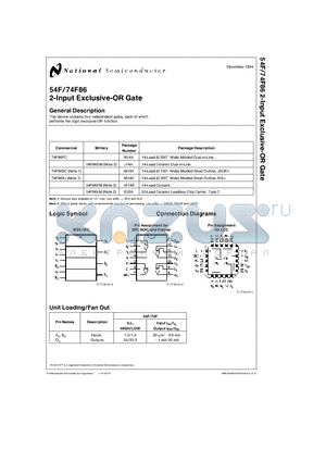 54F86LM datasheet - 2-Input Exclusive-OR Gate