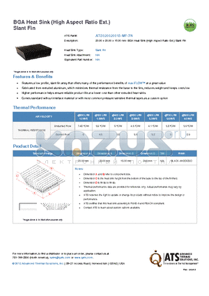 ATS020020015-MF-7N datasheet - 20.00 x 20.00 x 15.00 mm BGA Heat Sink (High Aspect Ratio Ext.) Slant Fin