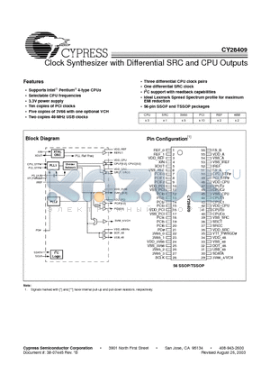 CY28409 datasheet - Clock Synthesizer with Differential SRC and CPU Outputs