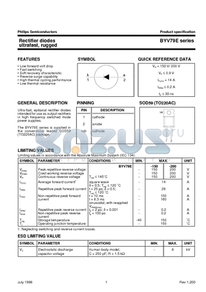 BYV79E datasheet - Rectifier diodes ultrafast, rugged