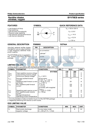 BYV79EB datasheet - Rectifier diodes ultrafast, rugged