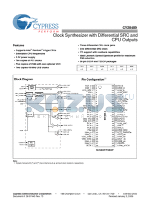 CY28409OC datasheet - Clock Synthesizer with Differential SRC and CPU Outputs