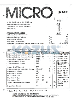 BC368 datasheet - COMPLEMENTARY SILICON EPITAXIAL TRANSISTOR