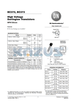 BC373 datasheet - High Voltage Darlington Transistors