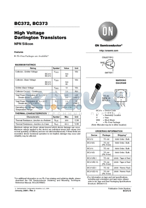BC373ZL1 datasheet - High Voltage Darlington Transistors