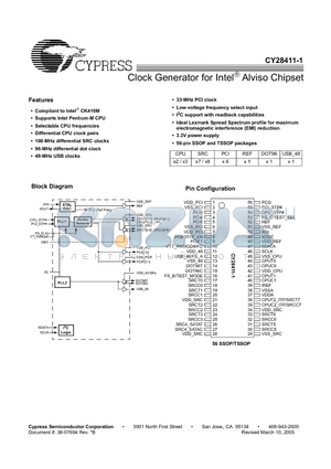 CY28411OXC-1 datasheet - Clock Generator for Intel Alviso Chipset