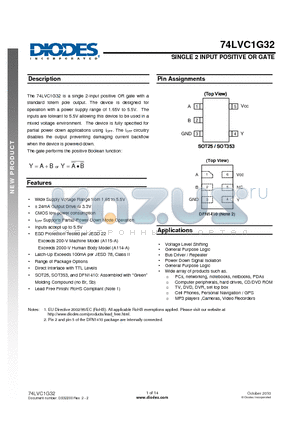 74LVC1G32SE datasheet - SINGLE 2 INPUT POSITIVE OR GATE