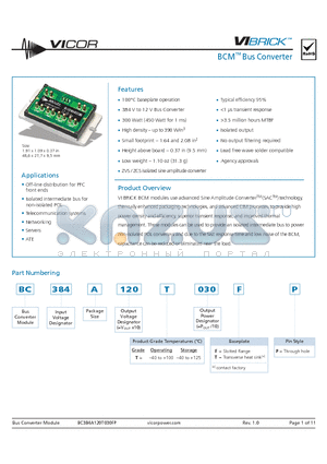 BC384A120T030TP datasheet - BCM Bus Converter