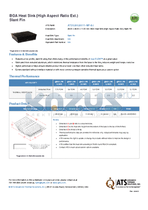 ATS028028011-MF-9J datasheet - 28.00 x 28.00 x 11.00 mm BGA Heat Sink (High Aspect Ratio Ext.) Slant Fin